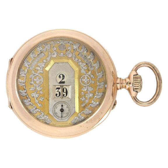 Very rare Swiss 14k gold "digital" pocket watch Circa 1900