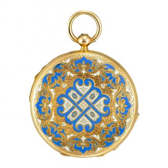 Swiss gold and enamel quarter repeating cylinder Circa 1850