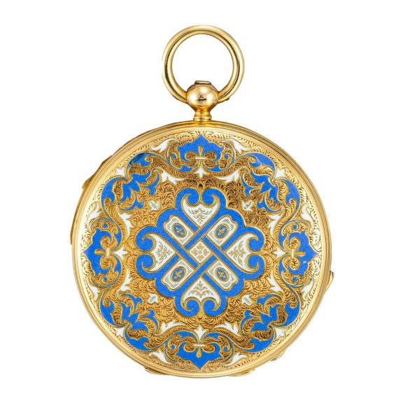 Swiss gold and enamel quarter repeating cylinder Circa 1850 Swiss gold and enamel quarter repeating cylinder Circa 1850