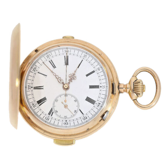 Swiss gold hunting cased quarter repeater watch Circa 1900
