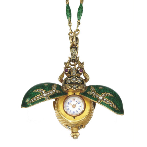 Swiss gold, enamel and diamond scarab watch Circa 1880 Swiss gold, enamel and diamond scarab watch Circa 1880