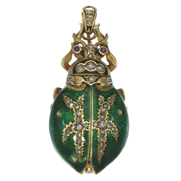 Swiss gold, enamel and diamond scarab watch Circa 1880