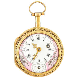 French double dialled verge with day, date, and regulator Circa 1800