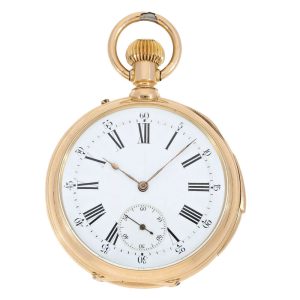 Swiss rose gold open faced quarter repeating lever Circa 1885