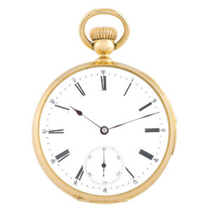 Fine and rare yellow gold keyless quarter-repeating Swiss pocket watch Circa 1870