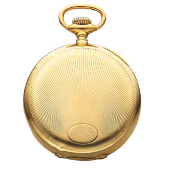 Swiss yellow gold keyless pocket watch chronometer case back with reserve clear for monogram Circa 1920
