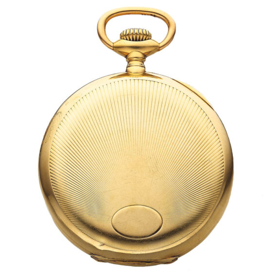 Swiss yellow gold keyless pocket watch chronometer case back with reserve clear for monogram Circa 1920 Swiss yellow gold keyless pocket watch chronometer case back with reserve clear for monogram Circa 1920