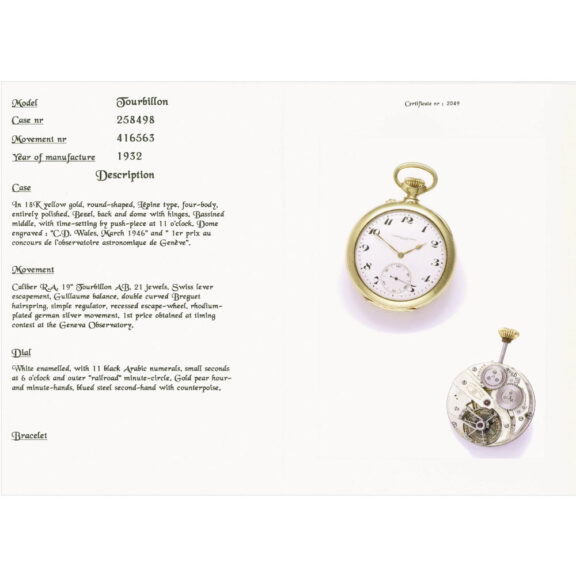 Important and rare Swiss gold tourbillon watch Circa 1932 Important and rare Swiss gold tourbillon watch Circa 1932