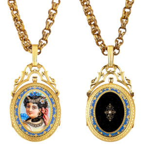 Swiss gold, enamel, and diamond set oval watch Circa 1860