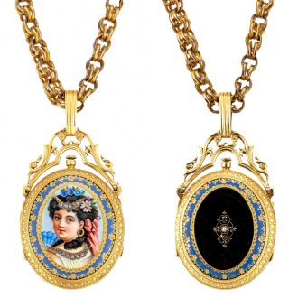 Swiss gold, enamel, and diamond set oval watch Circa 1860