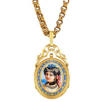 Swiss gold, enamel, and diamond set oval watch Circa 1860