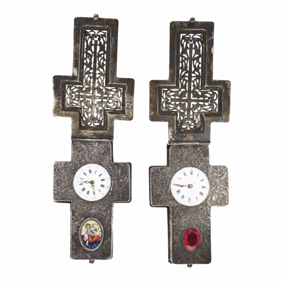 Swiss silver enamel cross form pendant watch Circa 1870