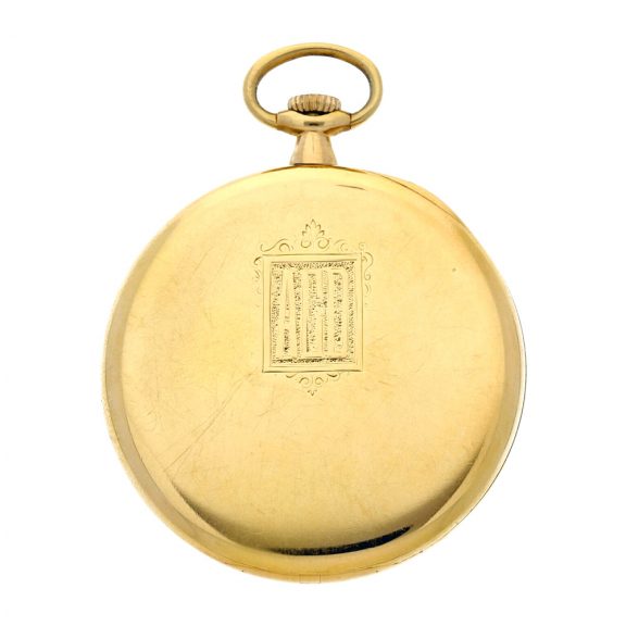 Swiss yellow gold open faced keyless pocket watch Circa 1919 Swiss yellow gold open faced keyless pocket watch Circa 1919
