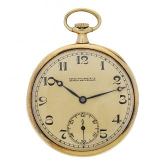 Swiss yellow gold open faced keyless pocket watch Circa 1919