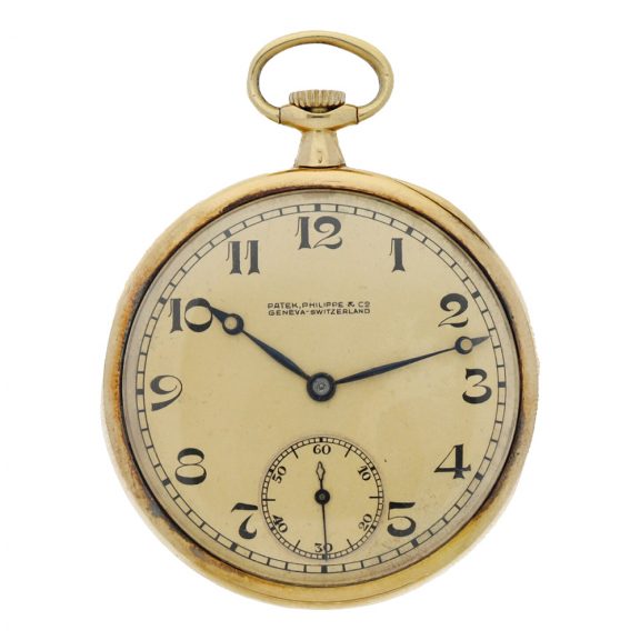 Swiss yellow gold open faced keyless pocket watch Circa 1919