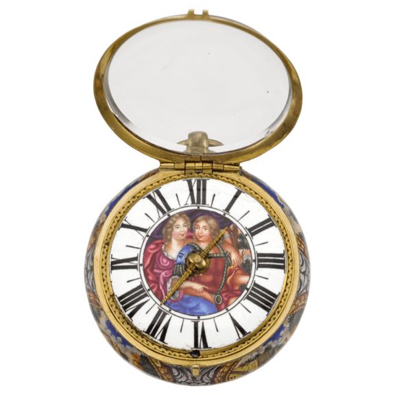 Swiss gold and enamel single handed pocket watch Circa 1690 Swiss gold and enamel single handed pocket watch Circa 1690