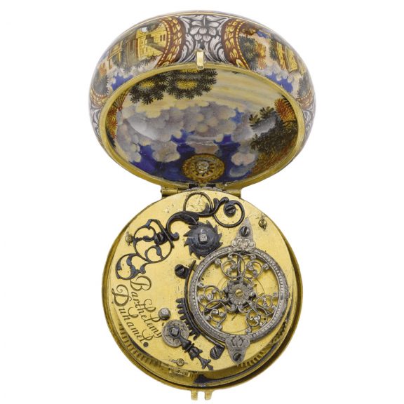 Swiss gold and enamel single handed pocket watch Circa 1690 Swiss gold and enamel single handed pocket watch Circa 1690