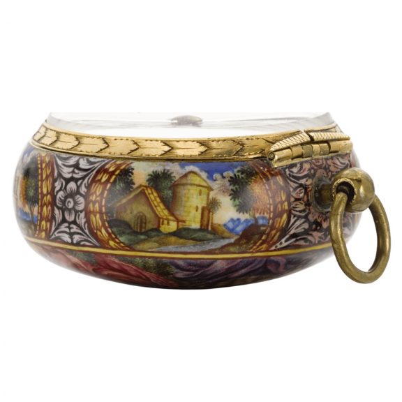 Swiss gold and enamel single handed pocket watch Circa 1690 Swiss gold and enamel single handed pocket watch Circa 1690