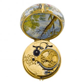 French gold and enamel single cased verge watch Circa 1660-1685