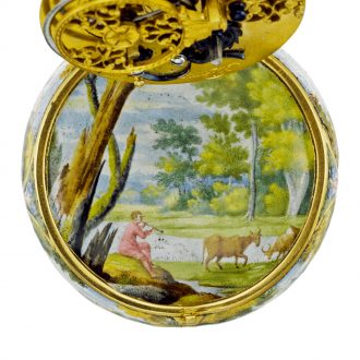 French gold and enamel single cased verge watch Circa 1660-1685