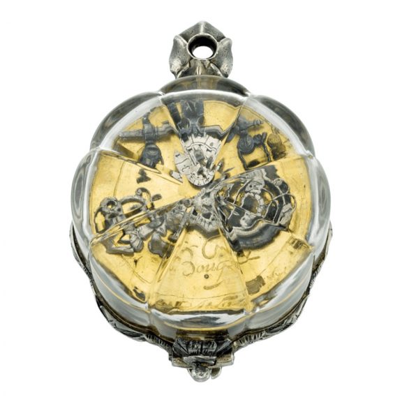English silver and rock crystal scallop form verge watch Circa 1640 English silver and rock crystal scallop form verge watch Circa 1640