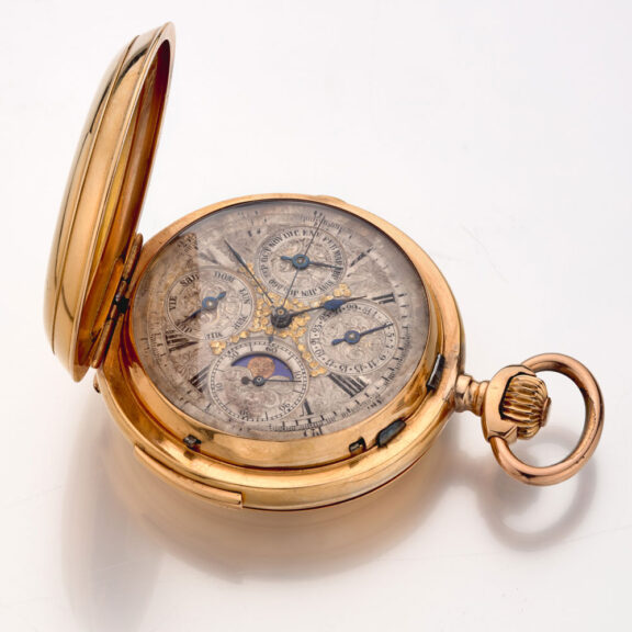 Swiss quarter repeater with calendar and chronograph Circa 1890 Swiss quarter repeater with calendar and chronograph Circa 1890