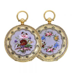 English gold watch, enameled on both sides Circa 1865