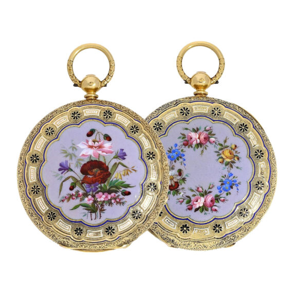 English gold watch, enameled on both sides Circa 1865