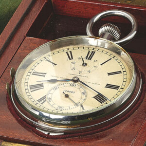 Swiss stainless steel keyless deck lever chronometer with power reserve indication Circa 1960