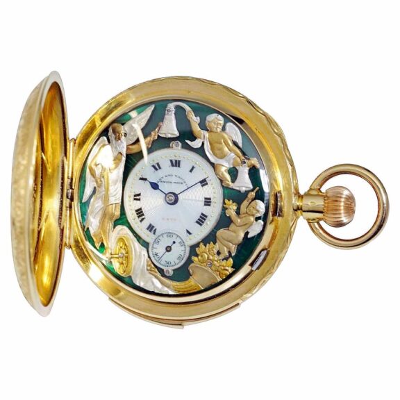 Swiss 18k gold half hunting cased repeating lever Circa 1900 Swiss 18k gold half hunting cased repeating lever Circa 1900