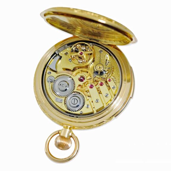 Swiss 18k gold half hunting cased repeating lever Circa 1900 Swiss 18k gold half hunting cased repeating lever Circa 1900