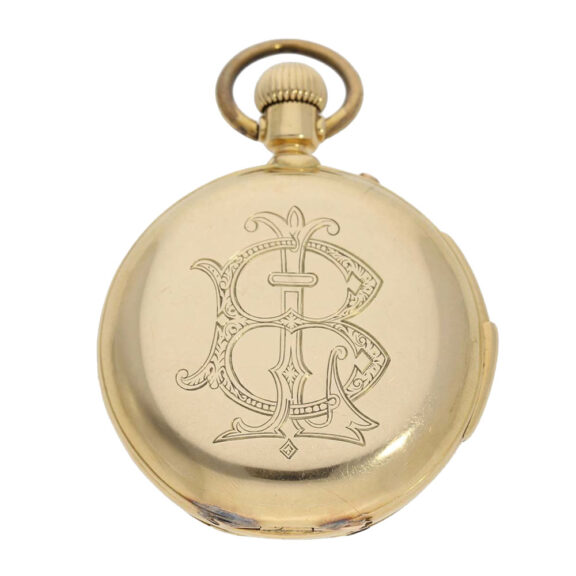 Swiss 18k gold hunting cased repeating watch Circa 1890 Swiss 18k gold hunting cased repeating watch Circa 1890