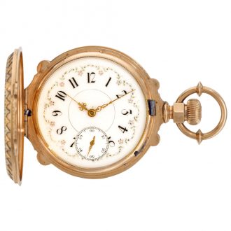 American hunting cased watch with locomotive scene Circa 1872