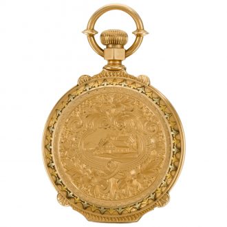 American hunting cased watch with locomotive scene Circa 1872