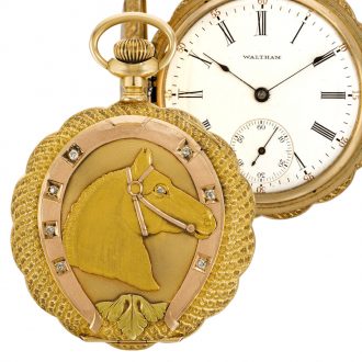 American hunting cased lever watch of equestrian theme Circa 1910