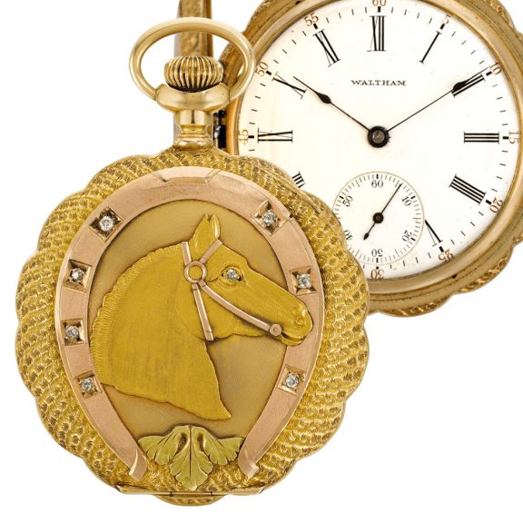 American hunting cased lever watch of equestrian theme Circa 1910