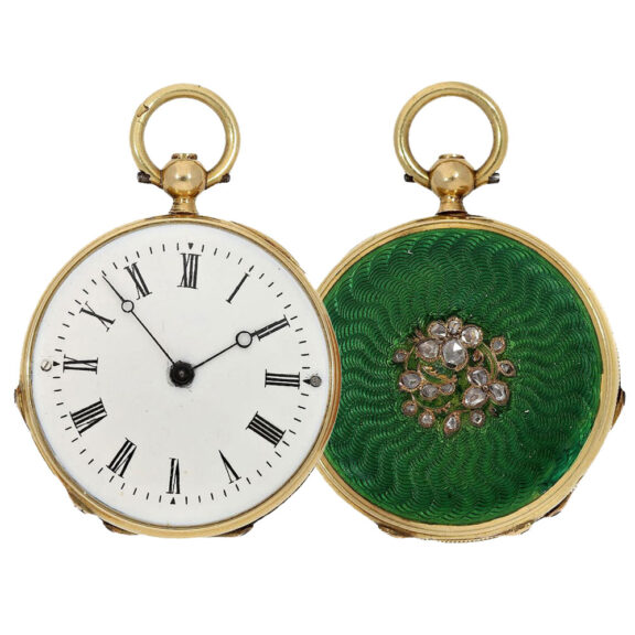 French gold miniature with splendid green enamel Circa 1830 French gold miniature with splendid green enamel Circa 1830