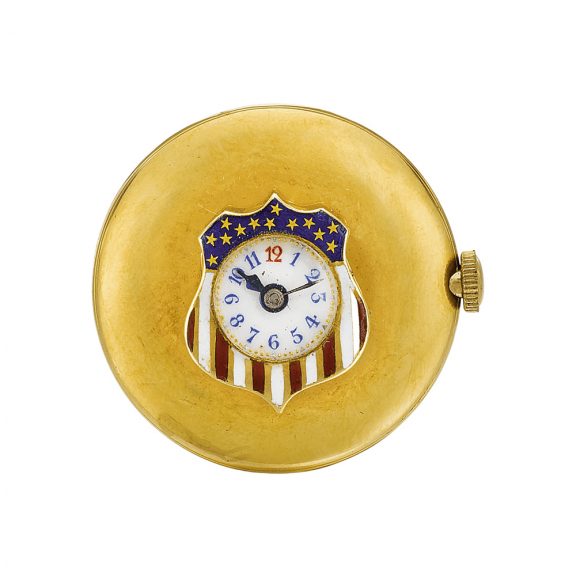 Swiss buttonhole watch with a stylised American flag Circa 1910
