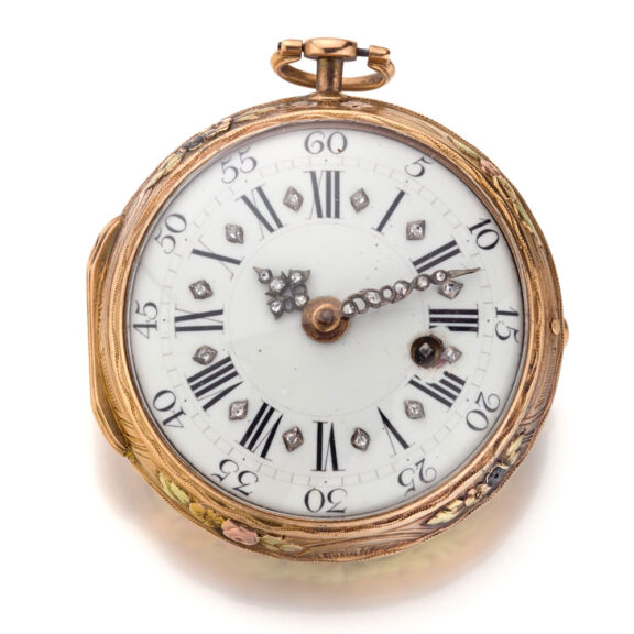 A French verge in gold and enamel consular case Circa 1760 A French verge in gold and enamel consular case Circa 1760