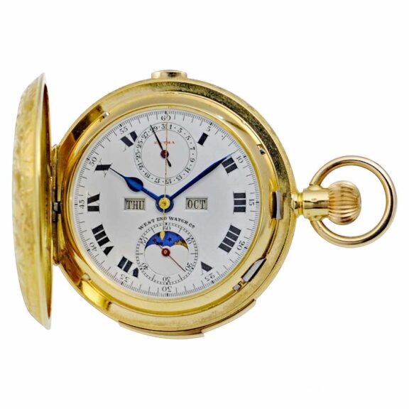 Swiss gold half hunter repeating pocket watch Circa 1910 Swiss gold half hunter repeating pocket watch Circa 1910