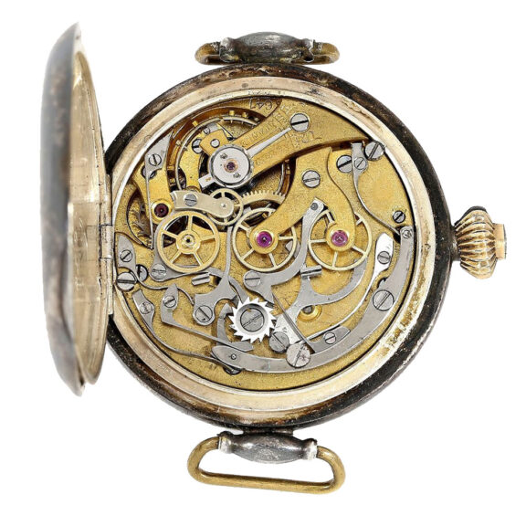 Early Swiss silver former wristwatch chronograph Circa 1915 Early Swiss silver former wristwatch chronograph Circa 1915