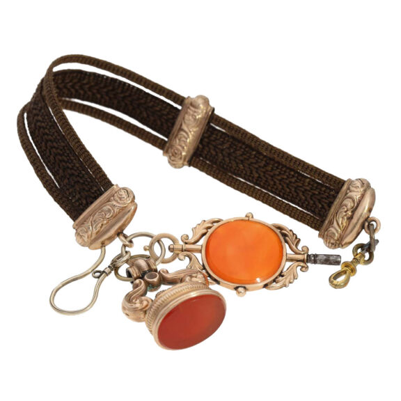 Swiss 18 carat pink gold chatelaine with original strap Circa 1800