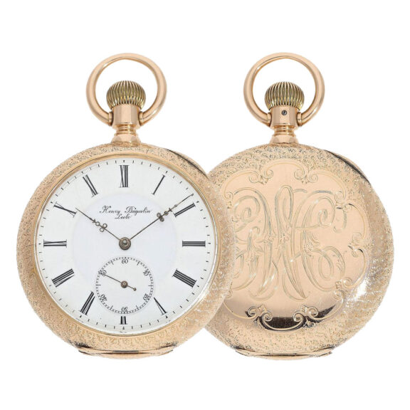 Swiss gold open faced watch with monogram Circa 1885 