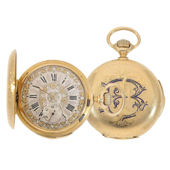 Splendid gold hunting cased quarter repeater Circa 1880 Splendid gold hunting cased quarter repeater Circa 1880