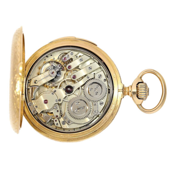 Splendid gold hunting cased quarter repeater Circa 1880 Splendid gold hunting cased quarter repeater Circa 1880