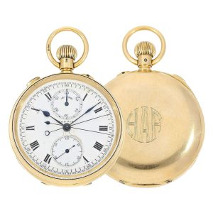 Swiss gold watch with split seconds chronograph Circa 1874