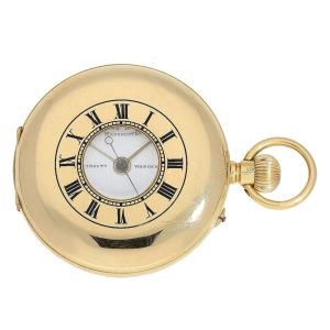 English gold keyless wind half hunter deck watch Circa 1889