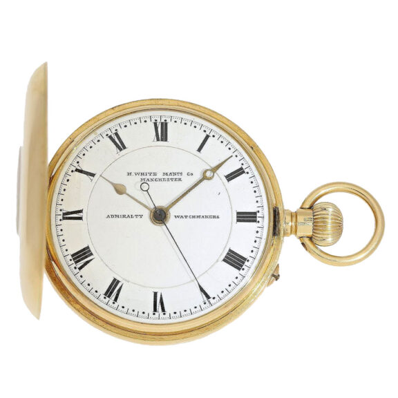 English gold keyless wind half hunter deck watch Circa 1889 English gold keyless wind half hunter deck watch Circa 1889