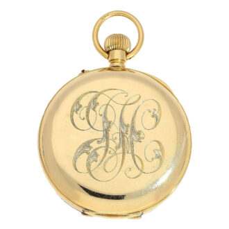 English gold keyless wind half hunter deck watch Circa 1889