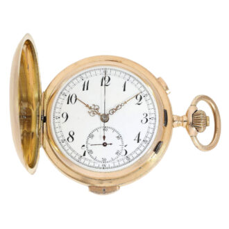 Swiss gold hunting cased repeating chronograph Circa 1900 Swiss gold hunting cased repeating chronograph Circa 1900